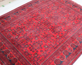 Afghan Bukhara Rug, 6.9x5 Ft, Handmade Wool Area rug, Oriental Turkmen Rug, Bedroom Rug, Living Room rug, Dining table Rug, 7x5 Afghan Rug
