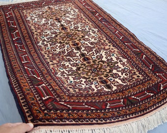 Tribal Afghan Rug, 4'1x6'0 Ft Afghan Handmade Wool Area Rug, Vintage Baluch Rug, Turkmen Bukhara Oriental Rug, Living Room Rug, 4x6 Area Rug