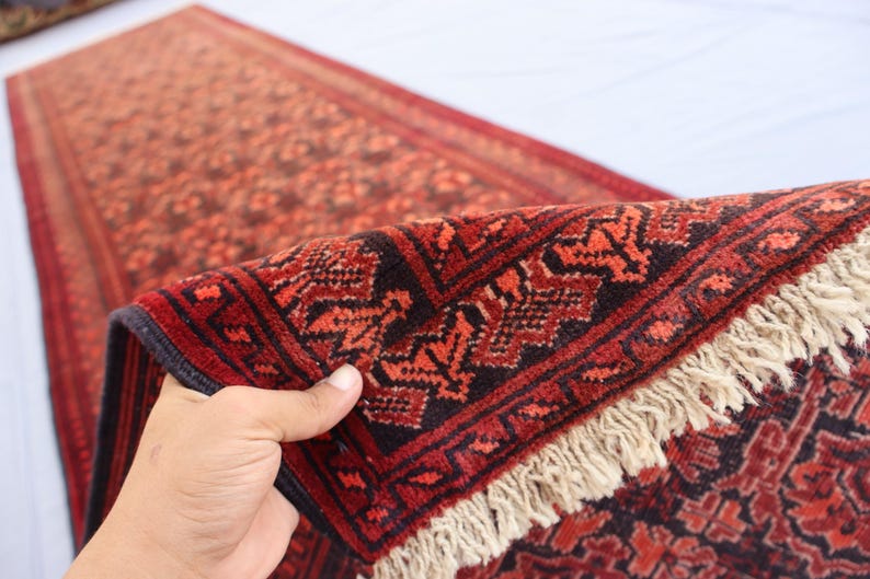 12 Ft Runner Rug, Floral Design Vintage Rug, Turkmen Tribal Rug