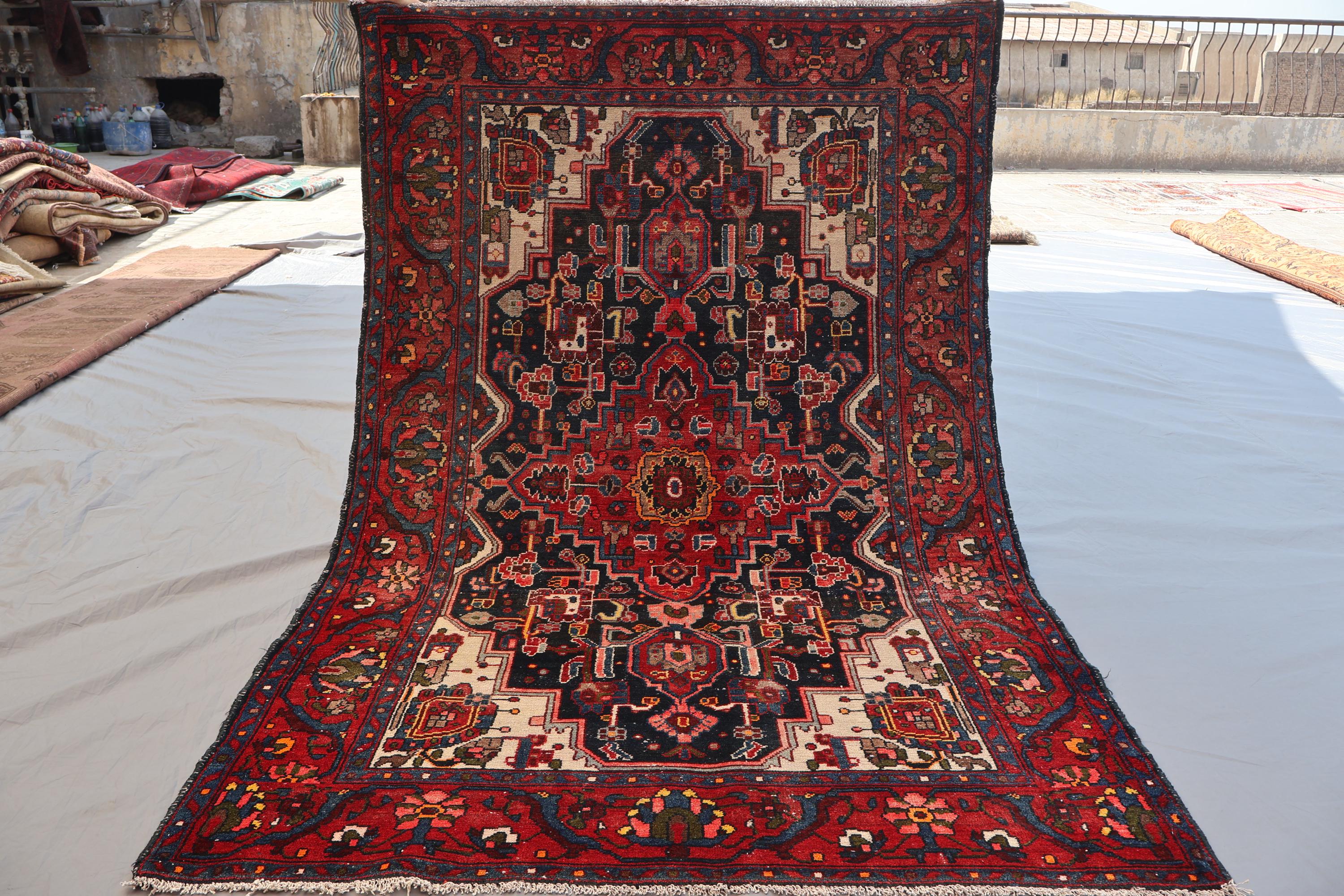 1920s Antique Heriz Rug 4'6x7 ft Fine Handmade Rug, Low Pile Wool Vintage Faded Rug, Tribal Caucasian Rug, Oriental Rug, Office, Bedroom Rug
