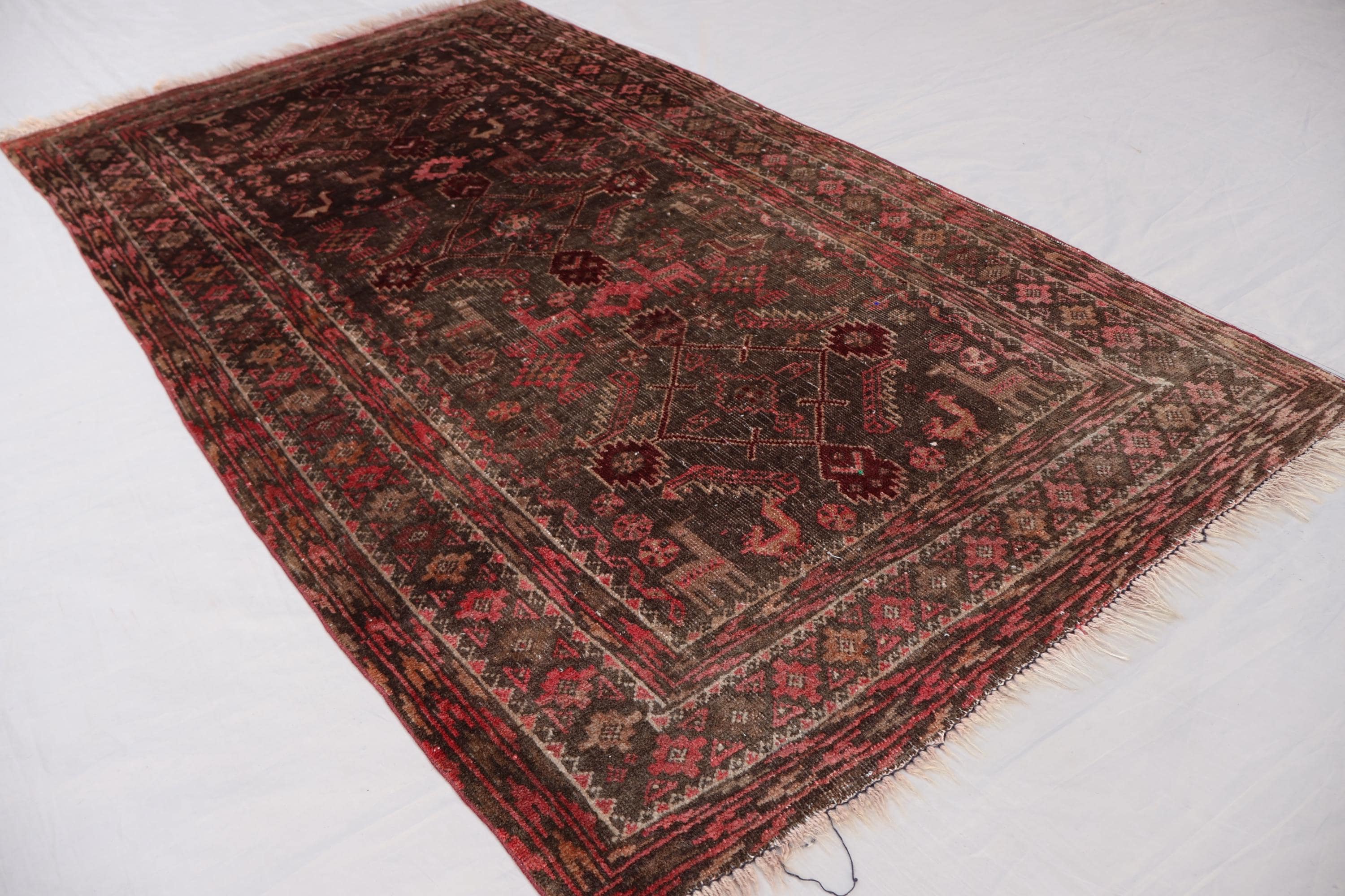 1920s Antique Rug 3'3x5'9 Ft Collectors Piece Brown Vintage Low Pile ...