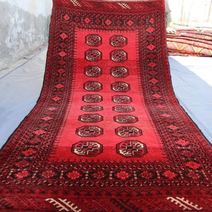 3'3x6'2 ft Antique Turkmen Bokhara Rug, Faded Vintage Rug, Afghan Handmade Wool Area Rug, Oriental Red Rug, Tribal Carpet, Living Room Rug