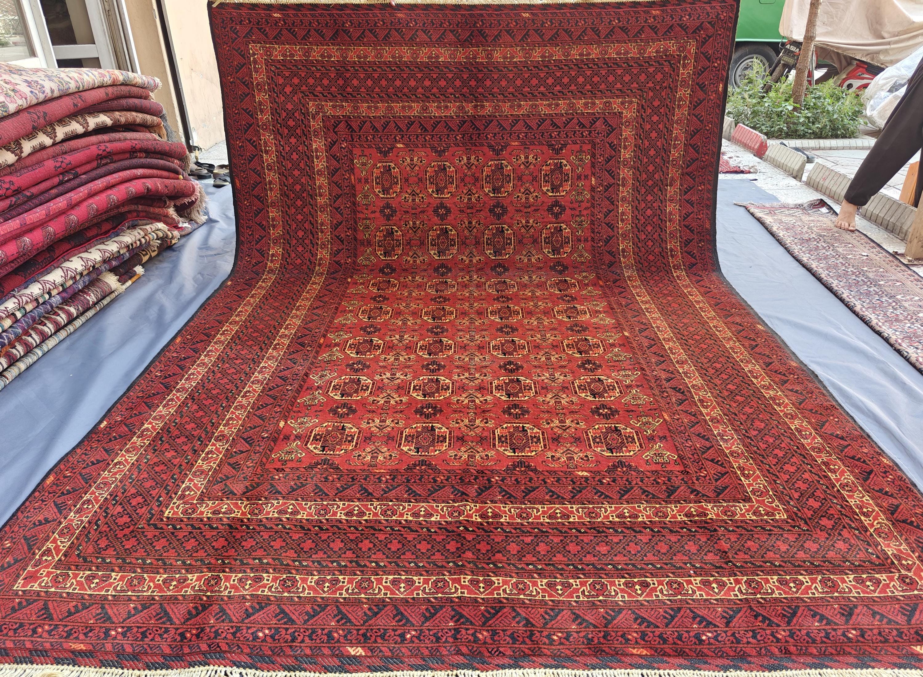 1940s Antique Rug 7x10 Ft Turkmen Bukhara Rug, Handmade Vintage