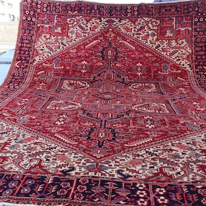 10x13 Antique Serapi Area Rug, Large Geometric Heriz Rug, Handmade Wool Rug, Collectors piece Red Vintage Rug, Oriental Rug, Living Room Rug