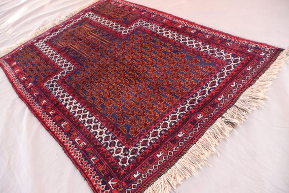 ヴィンテージ祈祷用ラグ 3x4'5 フィート アフガニスタン製ハンドメイド