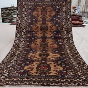 3&#39;5x6&#39;8 ft Terracotta Afghan Rug, Tribal Geometric Hand Knotted Wool Rug, Antique Caucasian design Baluchi Rug, Rug for Bedroom, Living Room