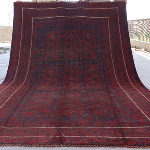 6x9&#39;5&quot; Vintage Area Rug, Afghan Antique Tribal Rug, Handmade Low Pile Wool Carpet, Turkmen Baluch Red Rug, Vintage Oriental Rug, Bedroom Rug