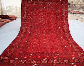 Alfombra vintage roja, diseño Bashiri de 5 x 8, alfombra Bukhara, alfombra afgana hecha a mano de lana teñida con vegetales, alfombra turcomana oriental, alfombra para dormitorio, alfombra para sala de estar