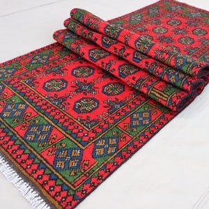 10 ft Red Afghan Runner Rug, Turkmen Hand Knotted veg dyes Plush Wool Rug, Oriental Traditional Runner Rug, Kitchen Runner, Hallway Runner
