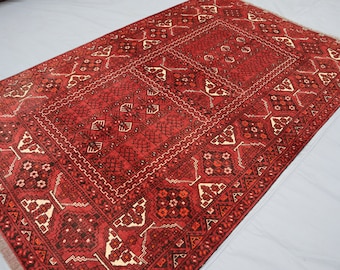 トルクメンアンティークラグ、5 x 8フィートのアフガンハンドノット