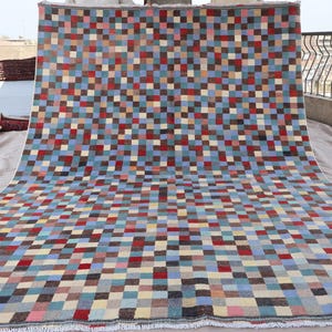 7x10 Checkered Area Rug Pastel Colors Box design Afghan Hand Knotted veg dyes Wool Gabbeh Rug, Modern Oriental Rug, Living Room, Bedroom Rug
