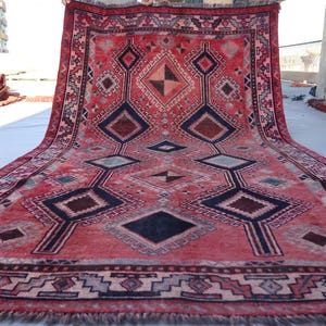 5x9 Antique Geometric Rug, Collectors piece Low Pile Wool Oriental Rug, Large Handmade Rug, Afghan Caucasian Vintage faded Rug, Bedroom Rug