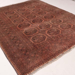7x9 Antique Afghan Rug 6&#39;10x8&#39;5 ft Hand Knotted Wool Carpet, Distressed Faded Rug, Turkmen Tribal Ersari Rug, Oriental Area Rug, Bedroom Rug