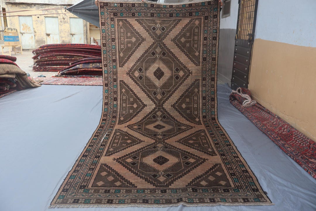 6x12 Rug 1920s Vintage Rug 6x12 Terracotta Brown Rug, Handmade Tribal Wool Rug ...