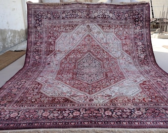8x10 Silk Heriz Rug, One of a kind Rug, Medallion Handmade 100% Silk Area Rug, Vintage Geometric Rug, Oriental Silk Rug, Living Room Carpet