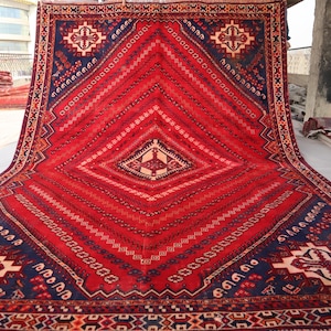 Fine Caucasian Rug 6&#39;5x9&#39;4 ft Antique Geometric rug, Red Afghan Tribal Rug, Handmade Wool Rug, Oriental Area Rug, Bedroom, Living Room Rug
