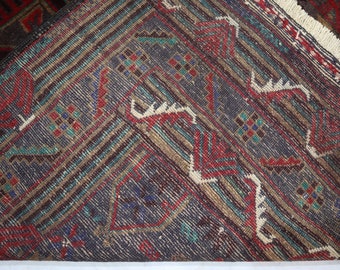 4 x 7 フィートのヴィンテージ バルーチ ラグ、グレー ブラウン ダーク