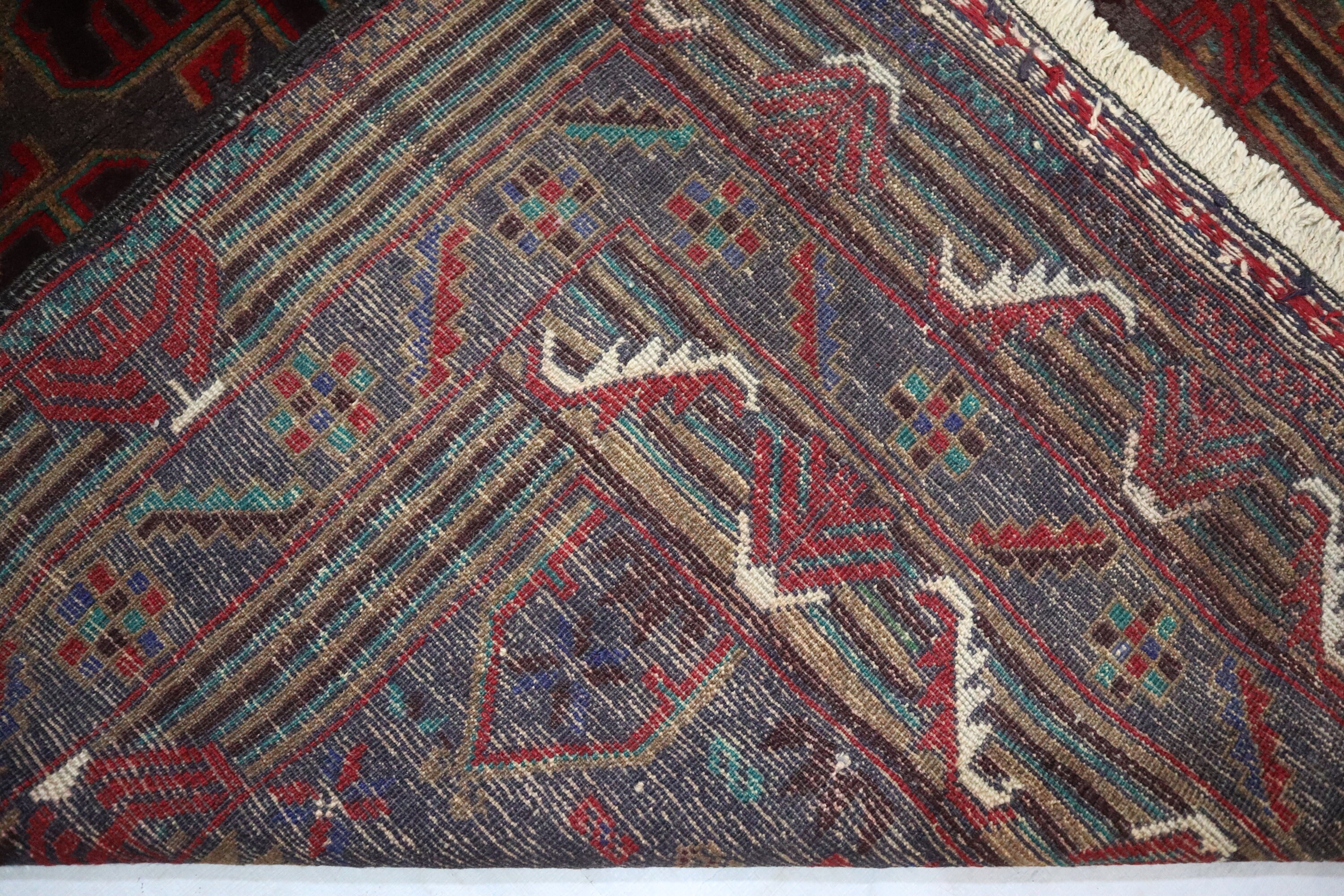 4 x 7 フィートのヴィンテージ バルーチ ラグ、グレー ブラウン ダーク