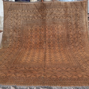 1940s Antique Rug 6&#39;7x7&#39;7 Terracotta Low Pile Faded Vintage Wool Rug, Afghan Tribal Brown Rug, Handmade Oriental Area Rug, Living Room Rug