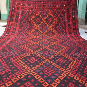 1970s Antique Faded Rug 9x16 Afghan Kilim Area Rug, Handmade Wool Rug, Oriental Turkmen Geometric Flatweave Rug, Bedroom, Dining Table Rug