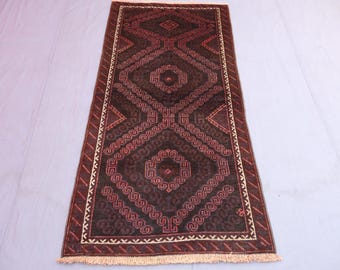 Alfombra vintage de 2'8x5'5 pies, alfombra afgana hecha a mano de lana con tintes vegetales, alfombra tribal baluchi antigua descolorida y desgastada, alfombra de pasillo de 3x6