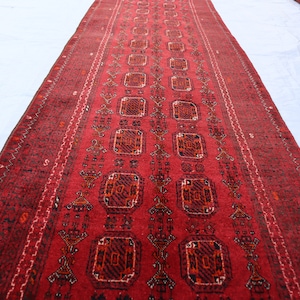 Antique 10 Ft Runner Rug, Vintage Long Bukhara Runner rug, Afghan Handmade Wool Rug, Waziri design Old rug, Hallway runner rug, Oriental Rug