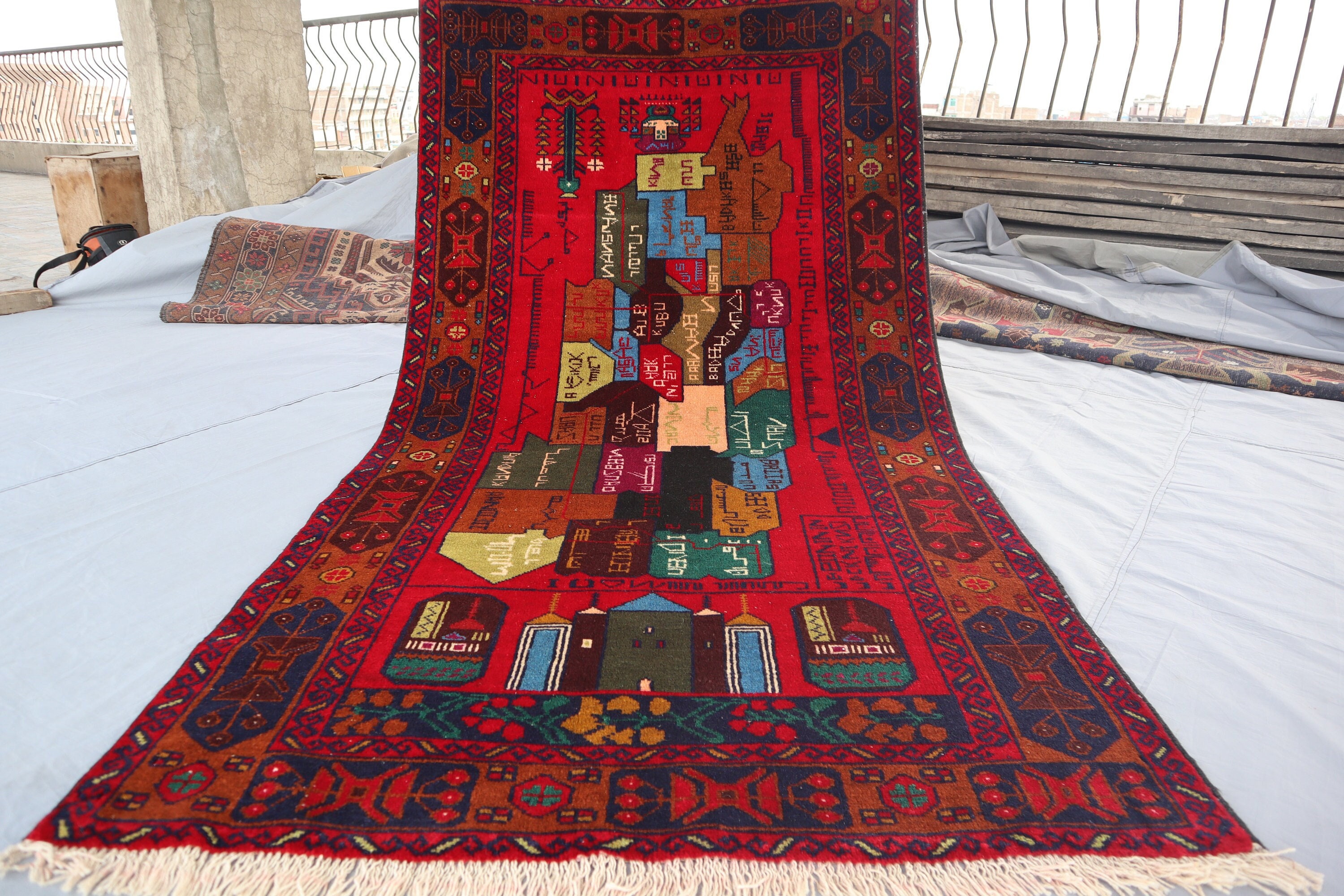 Map of Afghanistan Handmade Art Pictorial Rug 3'8x6'7 Ft Turkmen Tribal ...