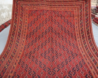 Red Vintage Rug, 7x10 ft Antique Mishwani Rug, Afghan Handmade Veg dyes Wool Area Rug, Tribal Rug, Oriental Turkmen Rug, Living Room Carpet