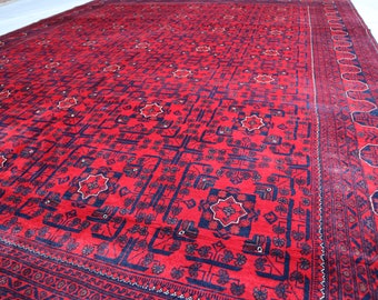 Dywan o bardzo dużej powierzchni, 13,4 x 10 stóp, ręcznie robiony dywan afgański, dywan turkomański, dywan Khamyab Bukhara, dywan do salonu, dywan do sypialni, dywan afgański 13x10