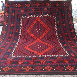8x11 ft Afghan Large Kilim Area Rug, Vintage Handmade Wool Rug, Antique Faded Turkmen Flatweave Rug, Living Room Rug, Dining Table Carpet