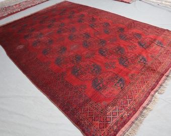 8x11 Vintage Rug, Turkmen Ersari Bukhara Rug, Hand Knotted Wool Rug, Afghan Tribal Rug, Oriental Red Area Rug, Living Room Rug, Bedroom Rug