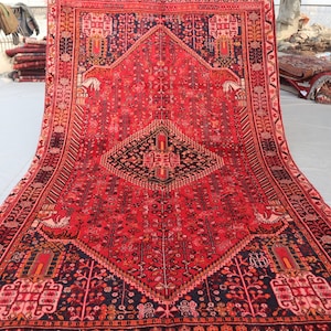 Collectors piece 5&#39;3x8&#39;2 ft Afghan Vintage Rug, Antique Caucasian Handmade veg dyes Wool Geometric Area Rug, Bedroom Rug, Oriental Red Rug