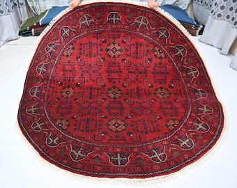 7x7 Round Rug, 6'6x6'10" Tribal Afghan Hand knotted Veg Dye Wool Oriental Circle Area Rug, Bedroom Rugs for Living Room, 7 ft Round Carpet