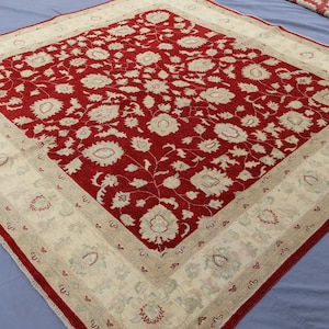 8x8 Large Square Rug Natural Dyes Fine Wool Rug, Hand Knotted Rug, Afghan Oushak Rug, Oriental Square Rug, Dining Table Rug, Living Room Rug