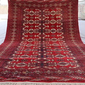 4&#39;7x6&#39;7 ft Antique Turkmen Rug, Yomut Tribal Bukhara Rug, Afghan Hand knotted Wool Area rug, Oriental Vintage Red Rug, Living Room Area Rug