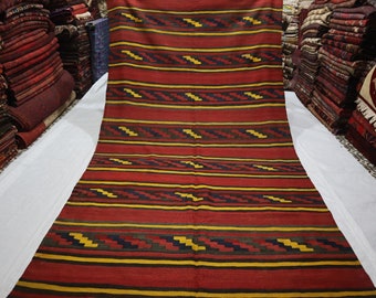 5'4x11'9 ft Antique Kilim Rug, Vintage Wide Runner Rug, Afghan Handmade Wool Rug, Turkmen Flatweave Oriental Rug, Entryway, Hallway Runner