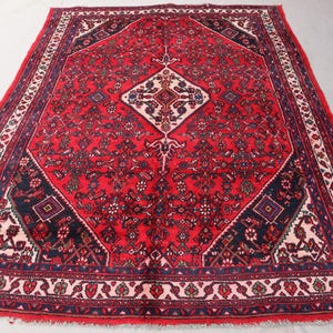 7x10 Fine Caucasian Antique Geometric Rug, Red Afghan Oriental Area Rug, Handmade Wool faded Rug, Tribal Rug, Bedroom Rug, Living Room Rug