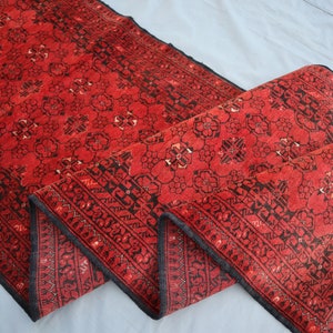 9 ft Runner Rug, Vintage Turkmen Bashiri Bukhara Rug, Hand Knotted Afghan Veg dyes Wool Rug, Red Tribal Rug, Hallway Runner, Kitchen Runner