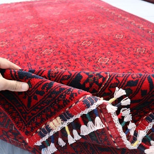 Red Large Area Rug, 7x10 Ft Turkmen Hand-knotted Wool Rug, Oriental Rug, Rug For Living Room, Home Décor Red Carpet, 7x10 Afghan Bukhara Rug