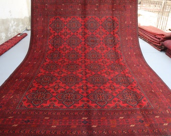 8x11 Large Vintage Rug, Red veg dyes Afghan Hand knotted Wool Area Rug, Oriental Turkmen Rug, Floral Geometric Patterns, Rug For Living Room
