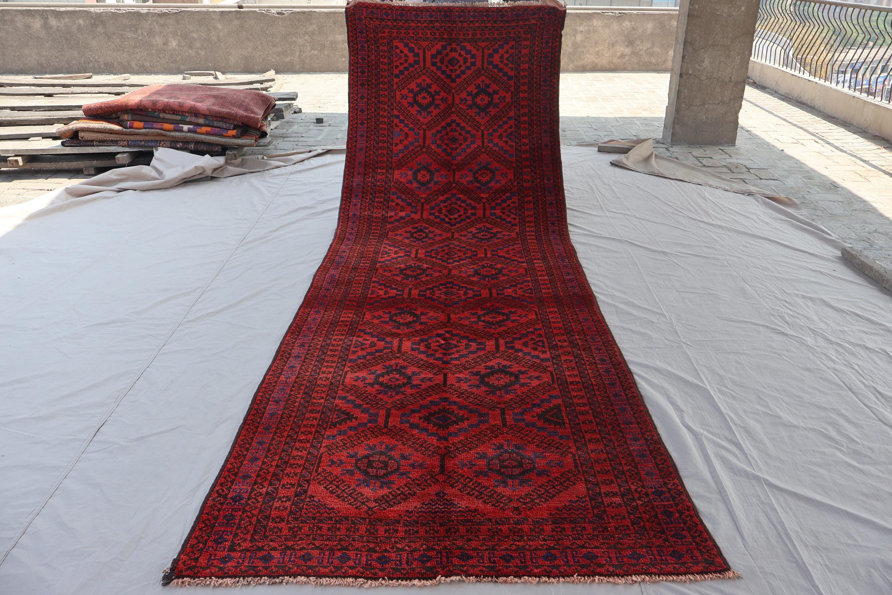 4x12インチのヴィンテージラグ、アフガニスタンの風合いのある低パイル