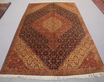 1950s Antique 6x9'5 ft Terracotta Rust Afghan Handmade Rug, Turkmen Caucasian Tribal Rug, Low Pile Wool Faded Vintage Rug, Living Room Rug