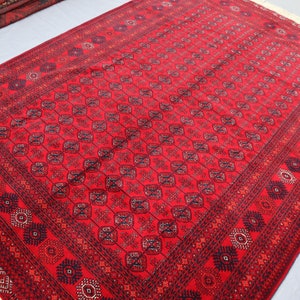 Antiker Tekke Teppich - 200 x 300 cm - Afghanischer Handgeknüpfter Teppich - Turkmenischer Handgeknüpfter Wollteppich - 200x300 Vintage Roter Teppich
