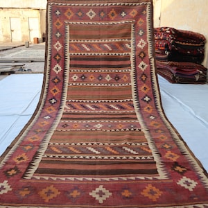 Alfombra Kilim rústica de 5 x 11 pulgadas de ancho - Alfombra Kilim de lana afgana vintage hecha a mano - Alfombra oriental de tejido plano turcomano - Alfombra de pasillo ancha, alfombra de entrada