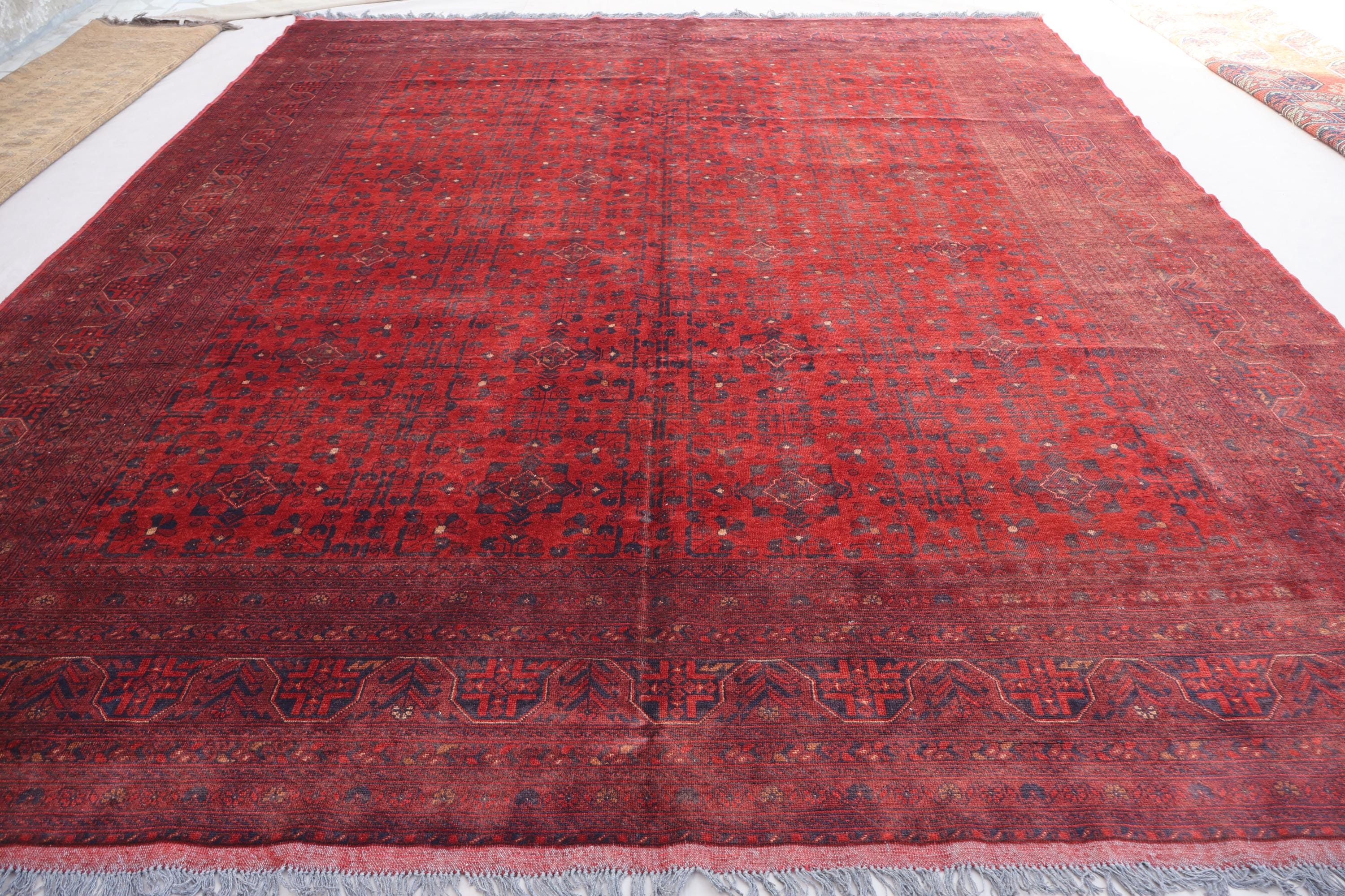 Large Tribal Rug 10x13 Red Area Rug, Afghan Hand Knotted Rug, Wool Rug ...