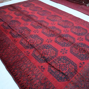 8x11 Vintage Rug Turkmen Bukhara Rug, Hand Knotted Wool Rug, Afghan Tribal Rug, Oriental Red Area Rug, Living Room Rug, Bedroom Rug 7&#39;6x10&#39;5