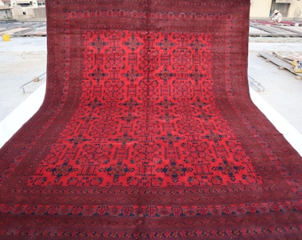 10x13 Ft Large Area Rug, Afghan Handmade Wool Rug, Turkoman Tribal Bukhara Rug, Oriental Turkmen Oversize Rug, Bedroom Rug, Living Room Rug