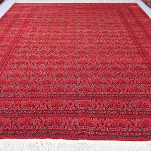 10 x 13 vintage tribal vloerkleed, Afghaans handgemaakt wollen tapijt met vegetarische kleurstoffen, Turkmeens bloemdessin antiek oosters tapijt, grote woonkamer, vloerkleed slaapkamer