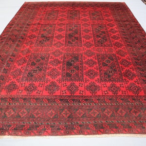 Red Antique Rug 7&#39;3x9&#39;8 ft Collectors piece Afghan Handmade Wool Area Rug, Tribal Faded Vintage Rug, Yaqoob Khani Oriental Rug, Bedroom Rug