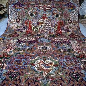 10x13 Vintage Pictorial Area Rug, Handmade High Pile Wool Rug, Antique Hunting Scene Rug, Afghan Animal Pictorial Rug, COLLECTORs PIECE rug